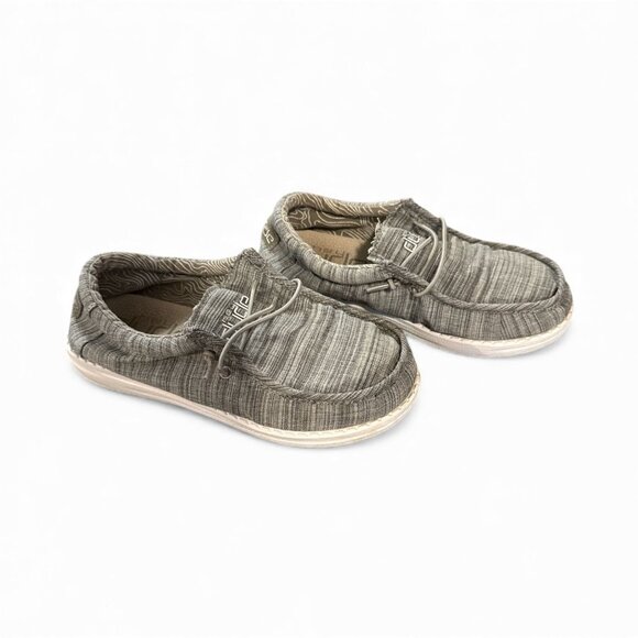 Hey Dude Youth Size 2 Wally Shoes Gray Stripe Lightweight Casual Slip-On - Picture 3 of 7